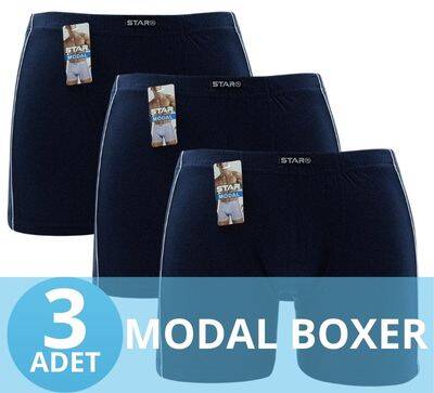 STAR 3'LÜ ERKEK MODAL PAMUKLU KEMER BİYELİ BOXER - 1