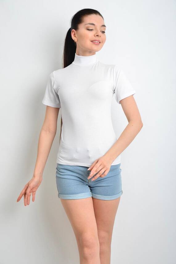 STAR İKİNCİ TEN KADIN BEYAZ KISAKOL BALIKÇI YAKA T-SHİRT - 1