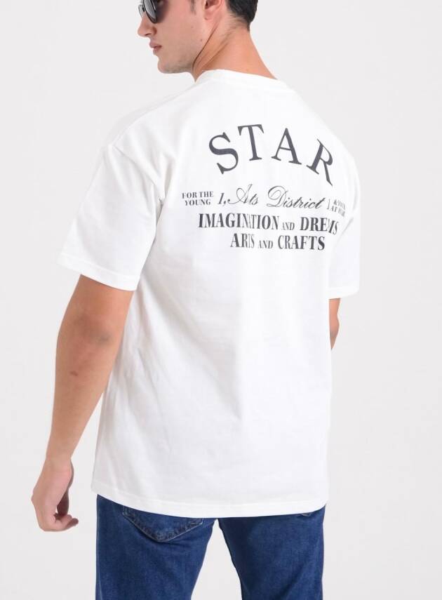 STAR ERKEK BEYAZ OVERSİZE ARKASI YAZILI T-SHİRT - 2