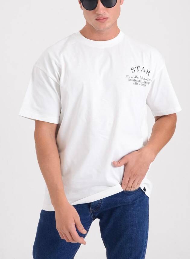 STAR ERKEK BEYAZ OVERSİZE ARKASI YAZILI T-SHİRT - 4