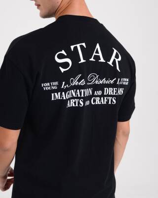 STAR ERKEK SİYAH OVERSİZE ARKASI YAZILI T-SHİRT - Star