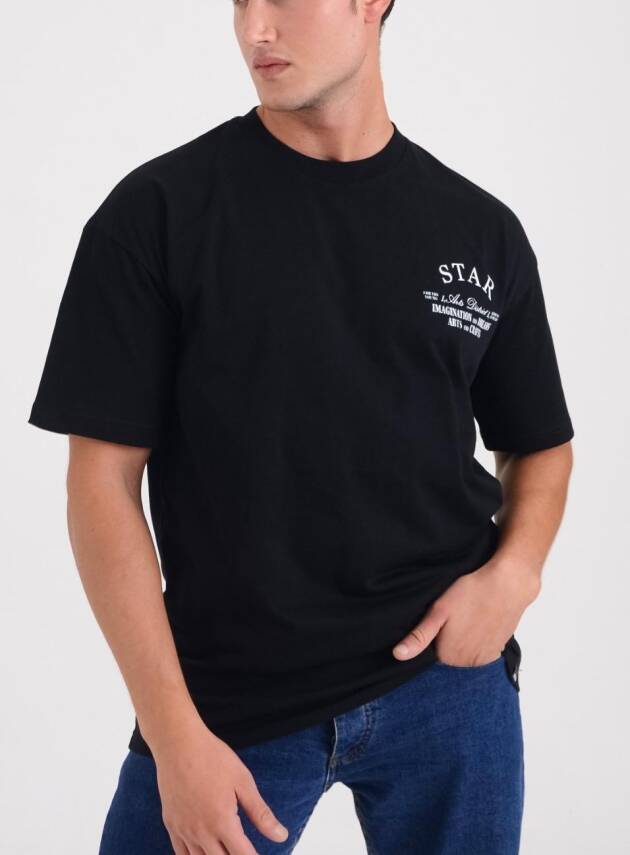 STAR ERKEK SİYAH OVERSİZE ARKASI YAZILI T-SHİRT - 4