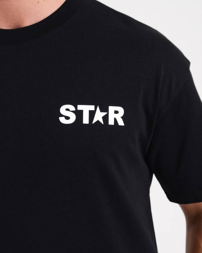 STAR ERKEK SİYAH YARIM YILDIZ BASKILI OVERSİZE T- SHİRT - 3