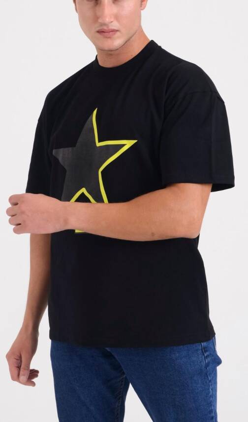 STAR ERKEK SİYAH OVERSİZE YILDIZ BASKILI T-SHİRT - 3