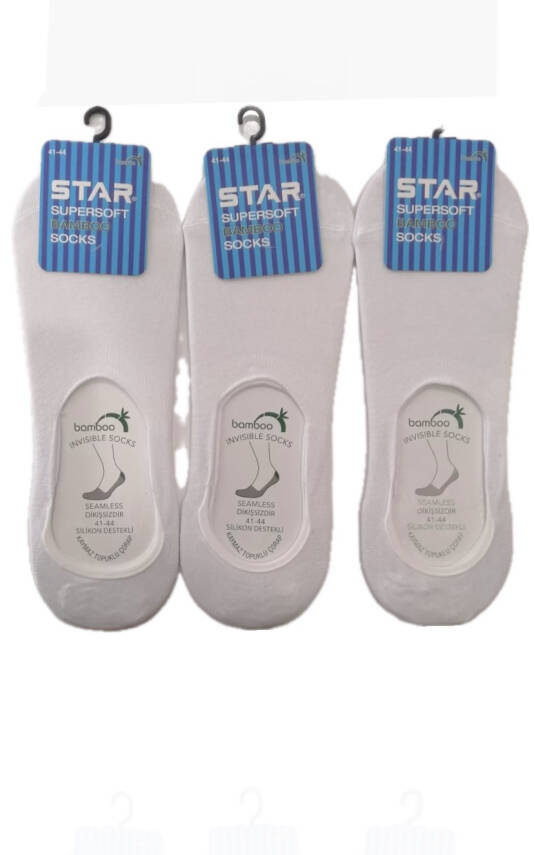 STAR 3 LÜ ERKEK BEYAZ ORGANİK BAMBU BABET ÇORAP - 1