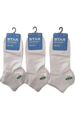STAR 3 LÜ ERKEK BEYAZ ORGANİK BAMBU PATİK ÇORAP - Star
