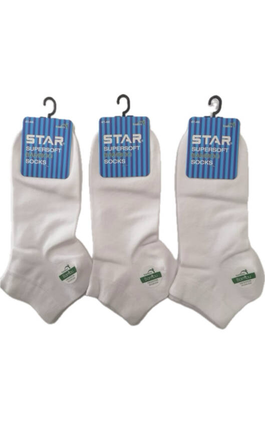STAR 3 LÜ ERKEK BEYAZ ORGANİK BAMBU PATİK ÇORAP - 1