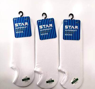 STAR 3 LÜ ERKEK BEYAZ ORGANİK BAMBU SNEAKERS ÇORAP - Star
