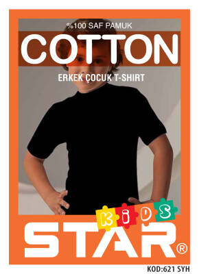 STAR 3 LÜ ERKEK ÇOCUK SAF PAMUK SIFIR YAKA T-SHİRT SİYAH
