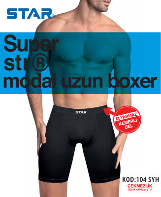 STAR 3 LÜ ERKEK MODAL KEMERLİ UZUN BOXER SİYAH