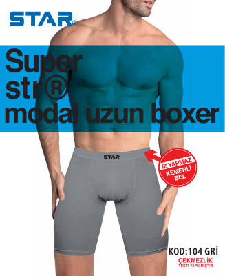STAR 3 LÜ ERKEK MODAL KEMERLİ UZUN BOXER GRİ