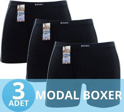 STAR 3'LÜ ERKEK MODAL PAMUKLU KEMER BİYELİ BOXER - 1