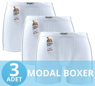 STAR 3'LÜ ERKEK MODAL PAMUKLU KEMER BİYELİ BOXER - Star
