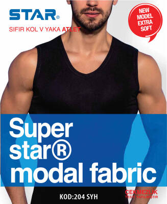 STAR 3 LÜ ERKEK MODAL SIFIR KOL V YAKA T-SHİRT SİYAH
