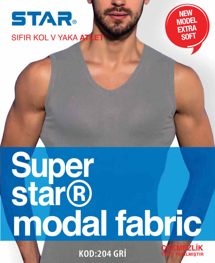 STAR 3 LÜ ERKEK MODAL SIFIR KOL V YAKA T-SHİRT - 3