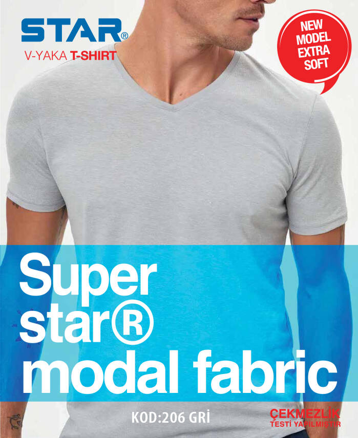 STAR 3 LÜ ERKEK MODAL V YAKA YARIM KOL BASİC T-SHİRT - 1