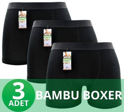 STAR 3'LÜ ERKEK ORGANİK BAMBU BELİ KEMERLİ BOXER - 1