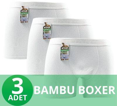 STAR 3'LÜ ERKEK ORGANİK BAMBU BELİ KEMERLİ BOXER - Star
