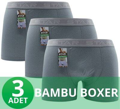 STAR 3'LÜ ERKEK ORGANİK BAMBU BELİ KEMERLİ BOXER - 1