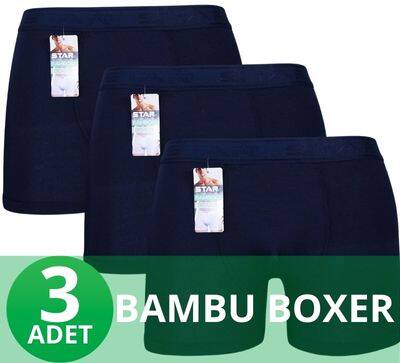 STAR 3'LÜ ERKEK ORGANİK BAMBU BELİ KEMERLİ BOXER - Star