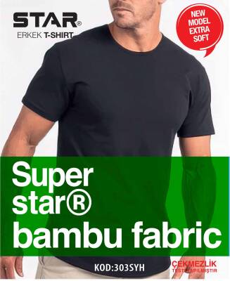 STAR 3 LÜ ERKEK ORGANİK BAMBU KISAKOL SIFIR YAKA BASİC T-SHİRT SİYAH