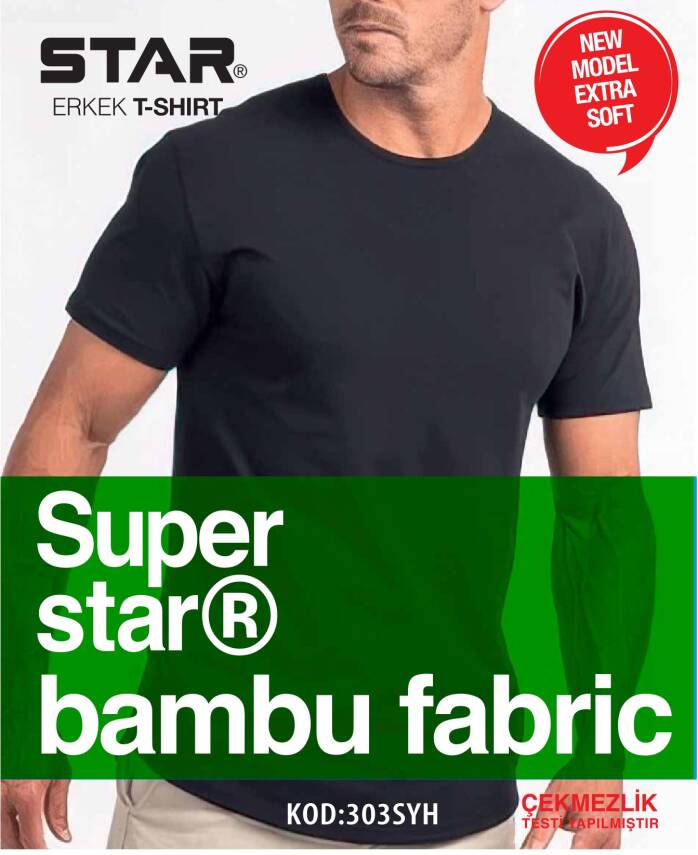 STAR 3 LÜ ERKEK ORGANİK BAMBU KISAKOL SIFIR YAKA BASİC T-SHİRT - 4