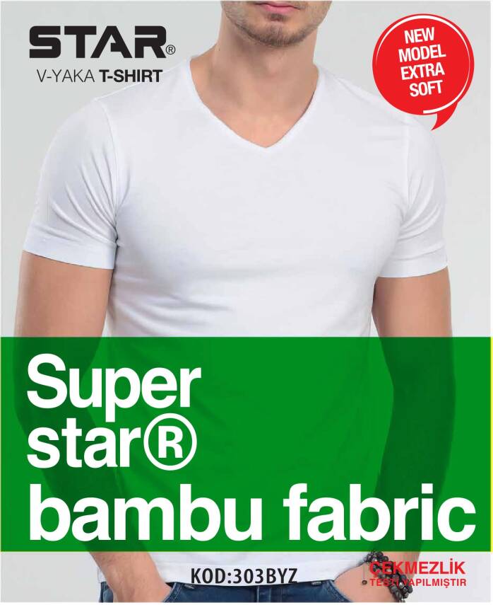 STAR 3 LÜ ERKEK ORGANİK BAMBU KISAKOL V YAKA BASİC T-SHİRT - 2