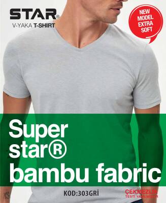 STAR 3 LÜ ERKEK ORGANİK BAMBU KISAKOL V YAKA BASİC T-SHİRT GRİ
