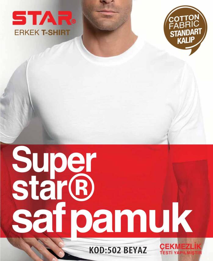 STAR 3 LÜ ERKEK SAF PAMUK SIFIR YAKA KISAKOL T-SHİRT - 1