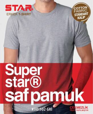STAR 3 LÜ ERKEK SAF PAMUK SIFIR YAKA KISAKOL T-SHİRT GRİ