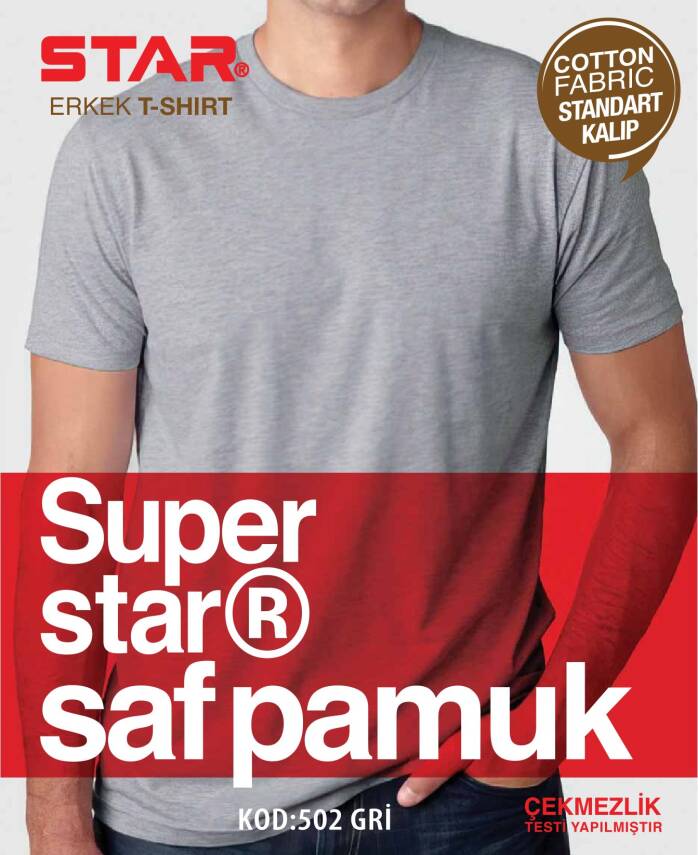 STAR 3 LÜ ERKEK SAF PAMUK SIFIR YAKA KISAKOL T-SHİRT - 3