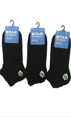 STAR 3 LÜ ERKEK SİYAH ORGANİK BAMBU PATİK ÇORAP - Star