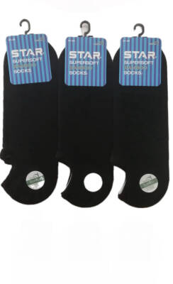 STAR 3 LÜ ERKEK SİYAH ORGANİK BAMBU SNEAKERS ÇORAP - Star