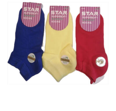STAR 3 LÜ KADIN ASORTİ ORGANİK BAMBU PATİK ÇORAP - Star