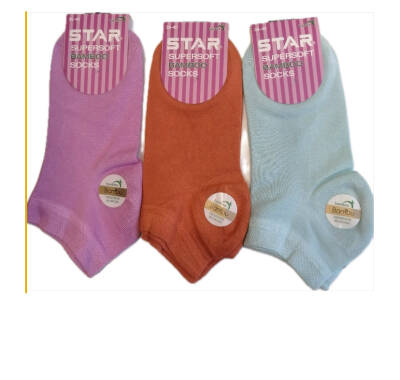STAR 3 LÜ KADIN ASORTİ ORGANİK BAMBU PATİK ÇORAP - Star