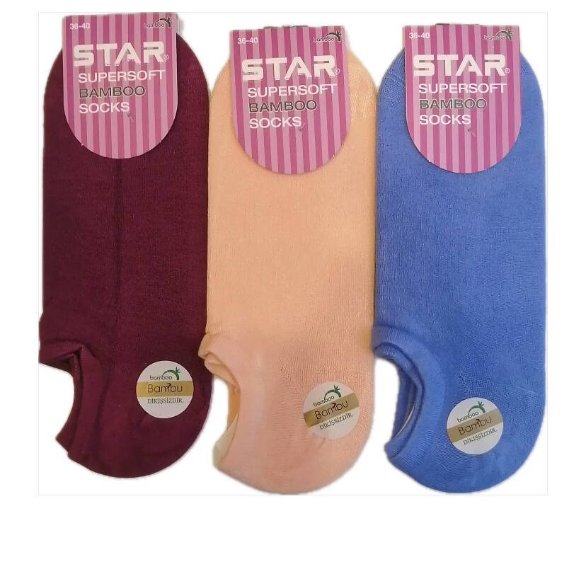 STAR 3 LÜ KADIN ASORTİ ORGANİK BAMBU SNEAKERS ÇORAP - 1