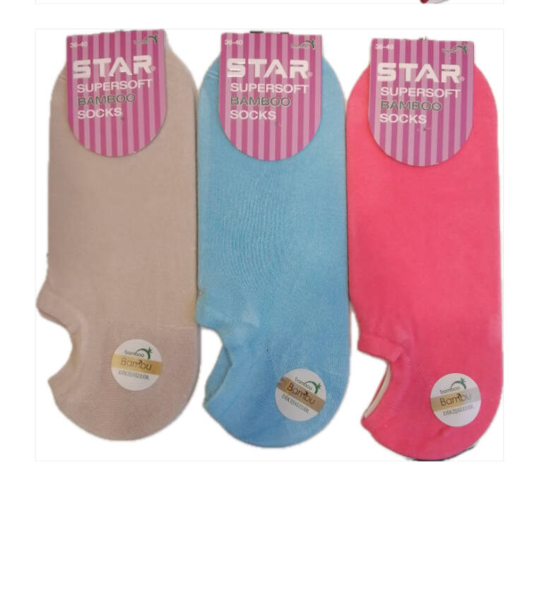 STAR 3 LÜ KADIN ASORTİ ORGANİK BAMBU SNEAKERS ÇORAP - 1