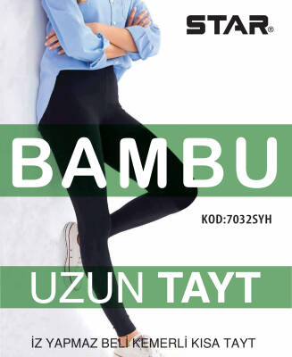 STAR 3 LÜ KADIN BAMBU BELİ KEMERLİ UZUN TAYT SİYAH