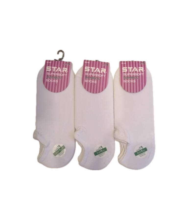 STAR 3 LÜ KADIN BEYAZ ORGANİK BAMBU SNEAKERS ÇORAP - 1