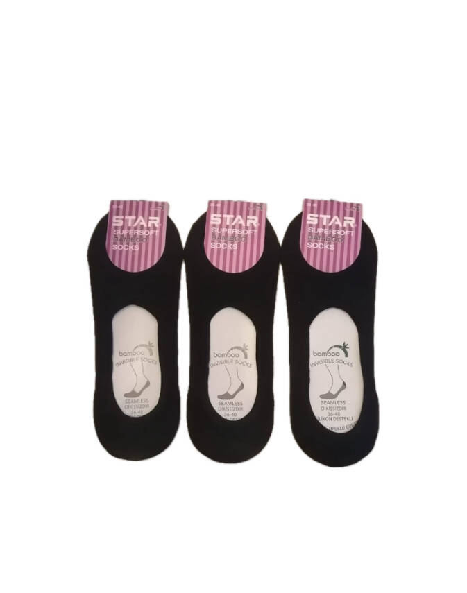 STAR 3 LÜ KADIN SİYAH ORGANİK BAMBU BABET ÇORAP - 1
