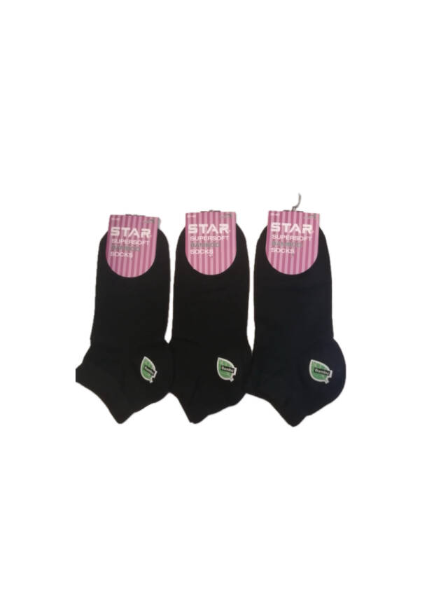 STAR 3 LÜ KADIN SİYAH ORGANİK BAMBU PATİK ÇORAP - 1