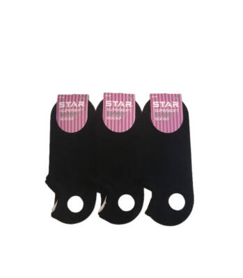 STAR 3 LÜ KADIN SİYAH ORGANİK BAMBU SNEAKERS ÇORAP - Star