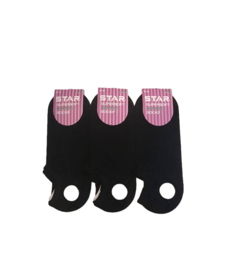 STAR 3 LÜ KADIN SİYAH ORGANİK BAMBU SNEAKERS ÇORAP - 1