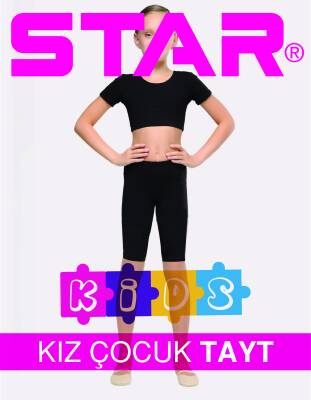 STAR 3 LÜ KIZ COCUK SAF PAMUK DİZ ÜSTÜ KISA TAYT SİYAH