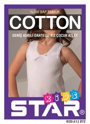 STAR 3 LÜ KIZ ÇOCUK SAF PAMUK GENİŞ ASKILI DANTEL DETAYLI ATLET - Star