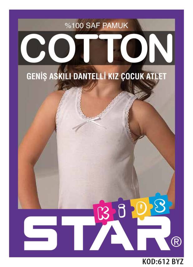 STAR 3 LÜ KIZ ÇOCUK SAF PAMUK GENİŞ ASKILI DANTEL DETAYLI ATLET - 1