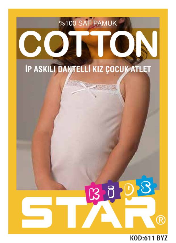 STAR 3 LÜ KIZ ÇOCUK SAF PAMUK İP ASKILI DANTEL DETAYLI ATLET - 1