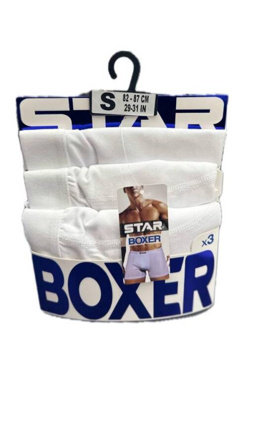 STAR 3LÜ BEYAZ ERKEK BELİ KEMERLİ LYCRALI BOXER - 1