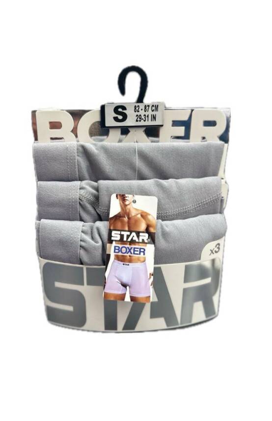 STAR 3LÜ GRİ ERKEK BELİ KEMERLİ LYCRALI BOXER - 1