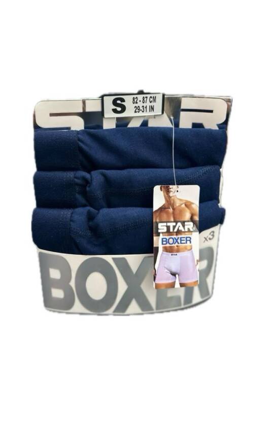 STAR 3LÜ LACİVERT ERKEK BELİ KEMERLİ LYCRALI BOXER - 1